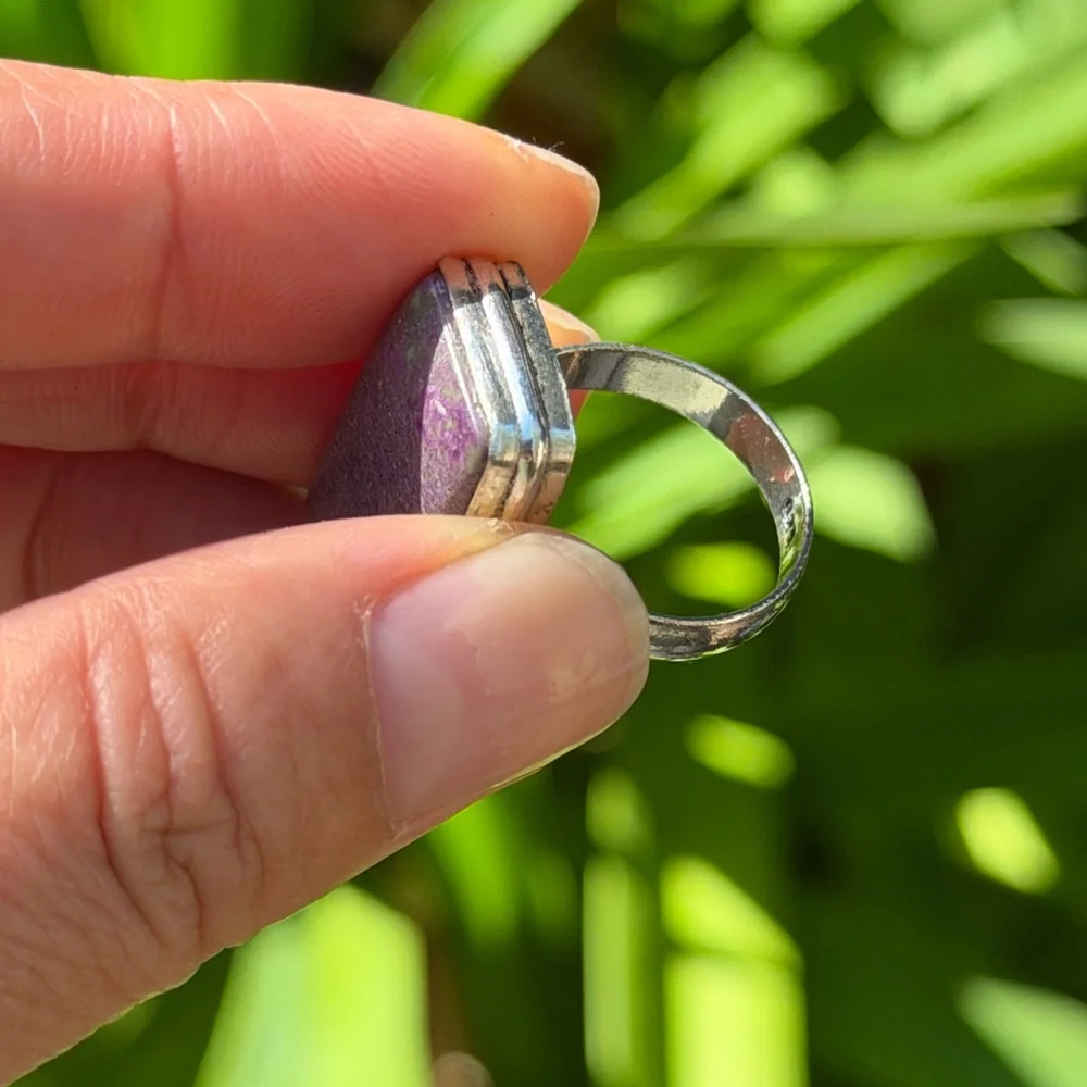 Size 7.5 925 silver plated rectangular purpurite‎ ring 0480
